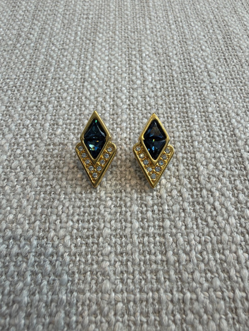 Vintage SAL Swarovski Earrings Gold Tone Blue Crystal Studs